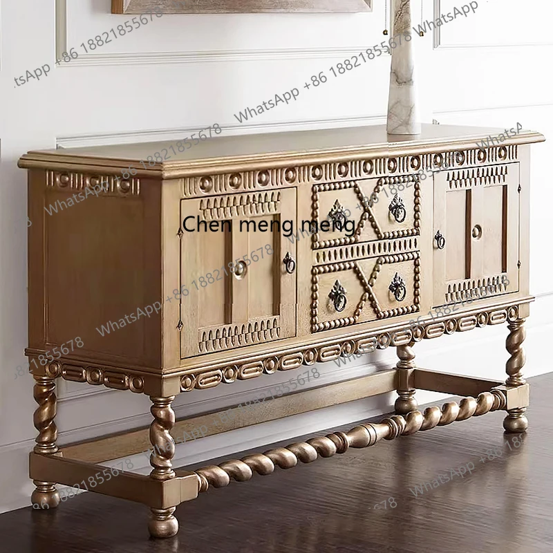 

American country solid wood carving flower entrance cabinet French retro dining side storage chest decorative cabinet