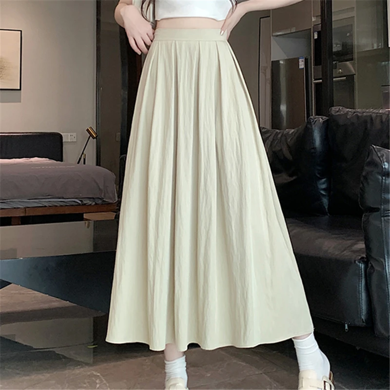 

Seoulish Solid Color Women's Pleated Skirts 2024 New High Waist Vintage Office Straight A-Line Midi Skirt Female Spring Summer