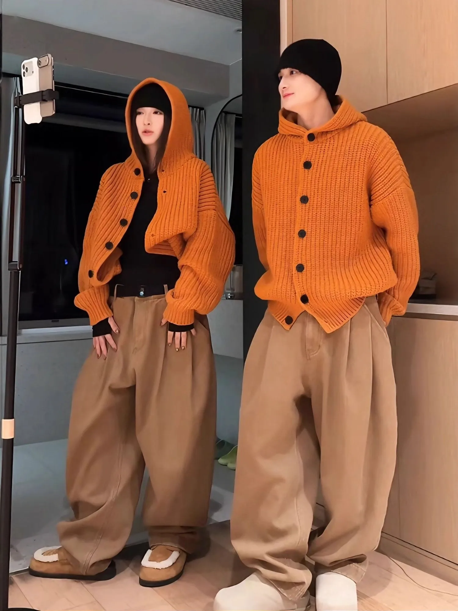 

Толстовка Cleanfit Orange Heavyweight с капюшоном, крупной вязки, на пуговицах, осенне-зимняя, повседневная, вязаная, верхняя одежда