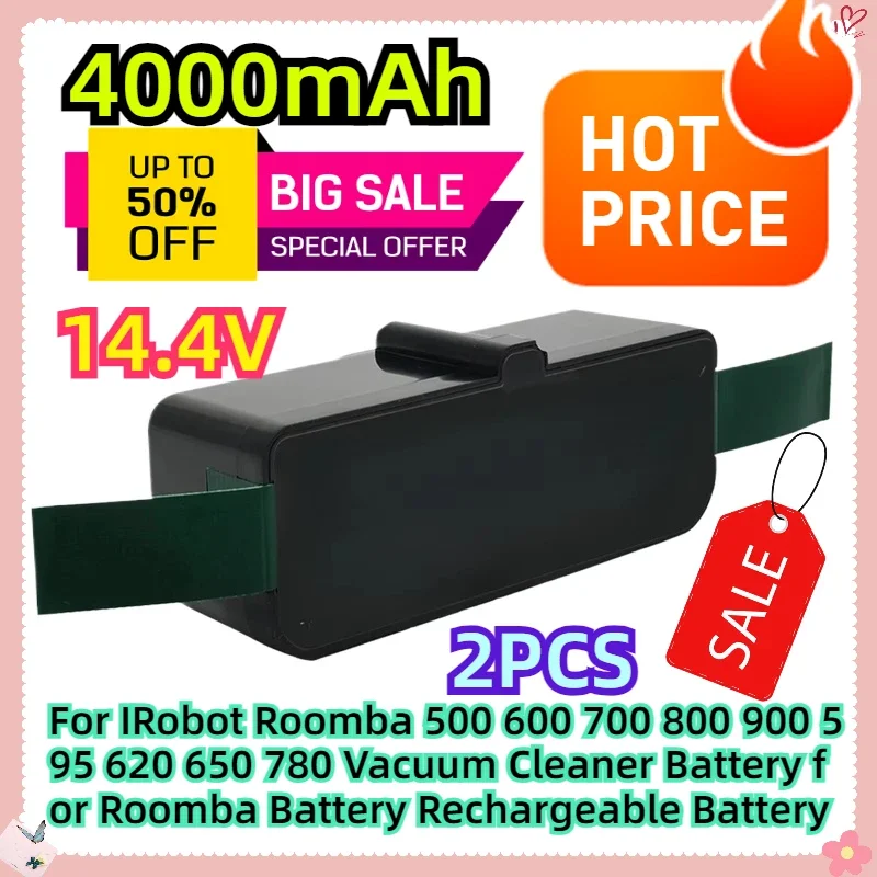 For IRobot Roomba 500 600 700 800 900 595 620 650 780 Vacuum Cleaner Battery for Roomba Battery 14.4V Rechargeable Battery 2pcs