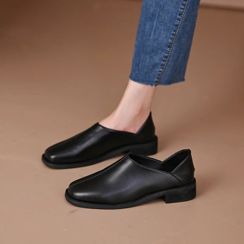 British Style Retro Woman Shoes Female Footwear Casual Sneaker Low Heels Slip-on Autumn Oxfords Square Toe Preppy Dress Summer S