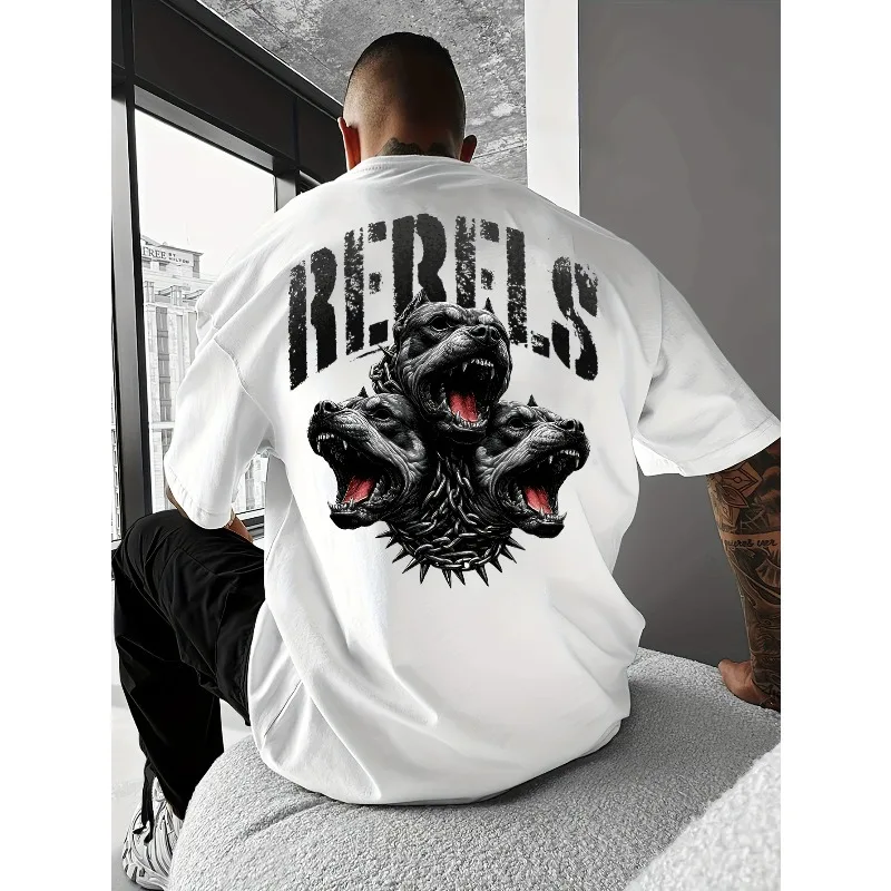 Rebels Three Headed Dog Grafik-T-Shirt für Herren, atmungsaktiv, 100 % Baumwolle, perfekt für Sommer-Streetwear im urbanen Stil – Detail 2