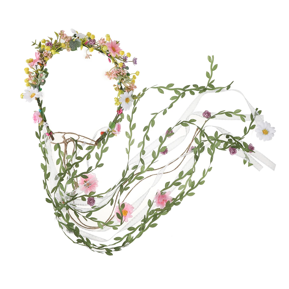 Haimeikang Bohemian Rattan Flower Lace Vines Crown Headband for Bride Wedding Hair Accessories Girls Floral Wreath Head Band