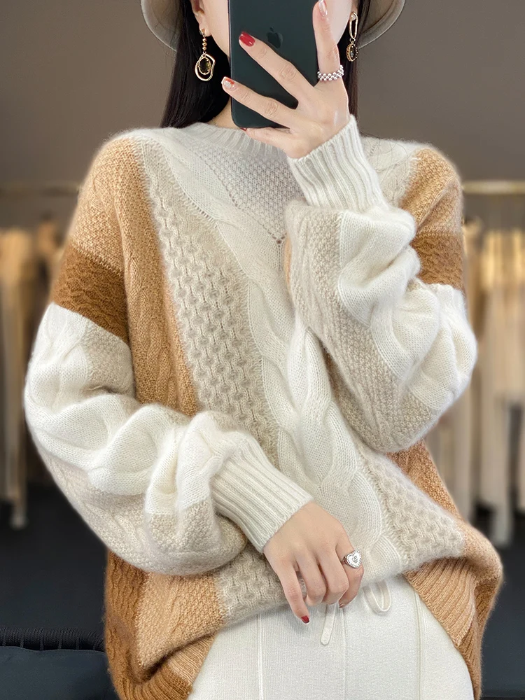 New Chic Women Winter Sweater Thick O-neck Pullover Twist Flower 100% Merino Wool Korean Fashion Female Cashmere Knitwear Tops