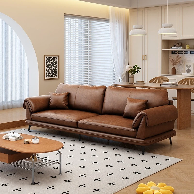 

Light luxury living room sofa retro minimalist size apartment combination sofa straight row leather art sofa