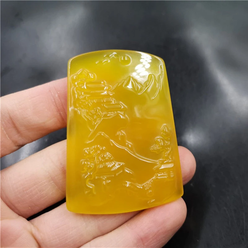 

Large yellow agate landscape men and women, chalcedony sweater chain pendant