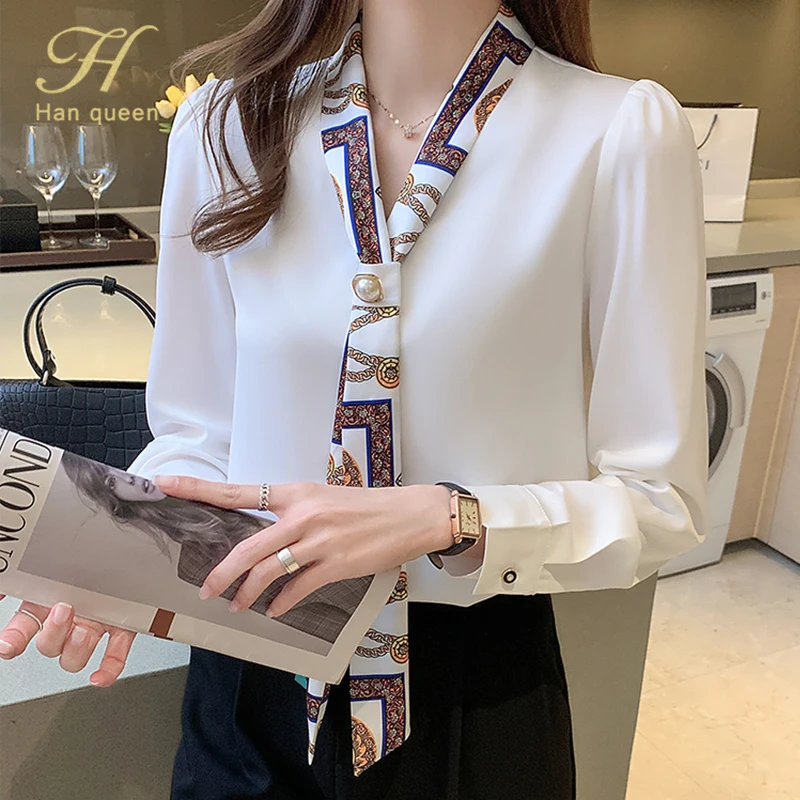 Office Lady Solid Color Blouse V-Neck Elegant Drawstring Bow Spring Autumn Female Button Chic Three-dimensional Decoration Shirt