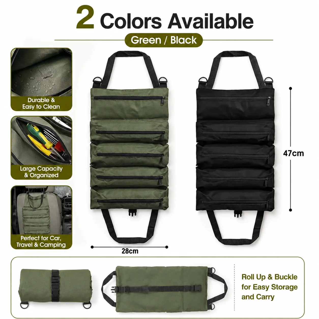 Heavy Duty Roll Up Tool Bag, Oxford Fabric Multi Tool Organizer for Mechanics Electricians Carpenters, Garage Storage