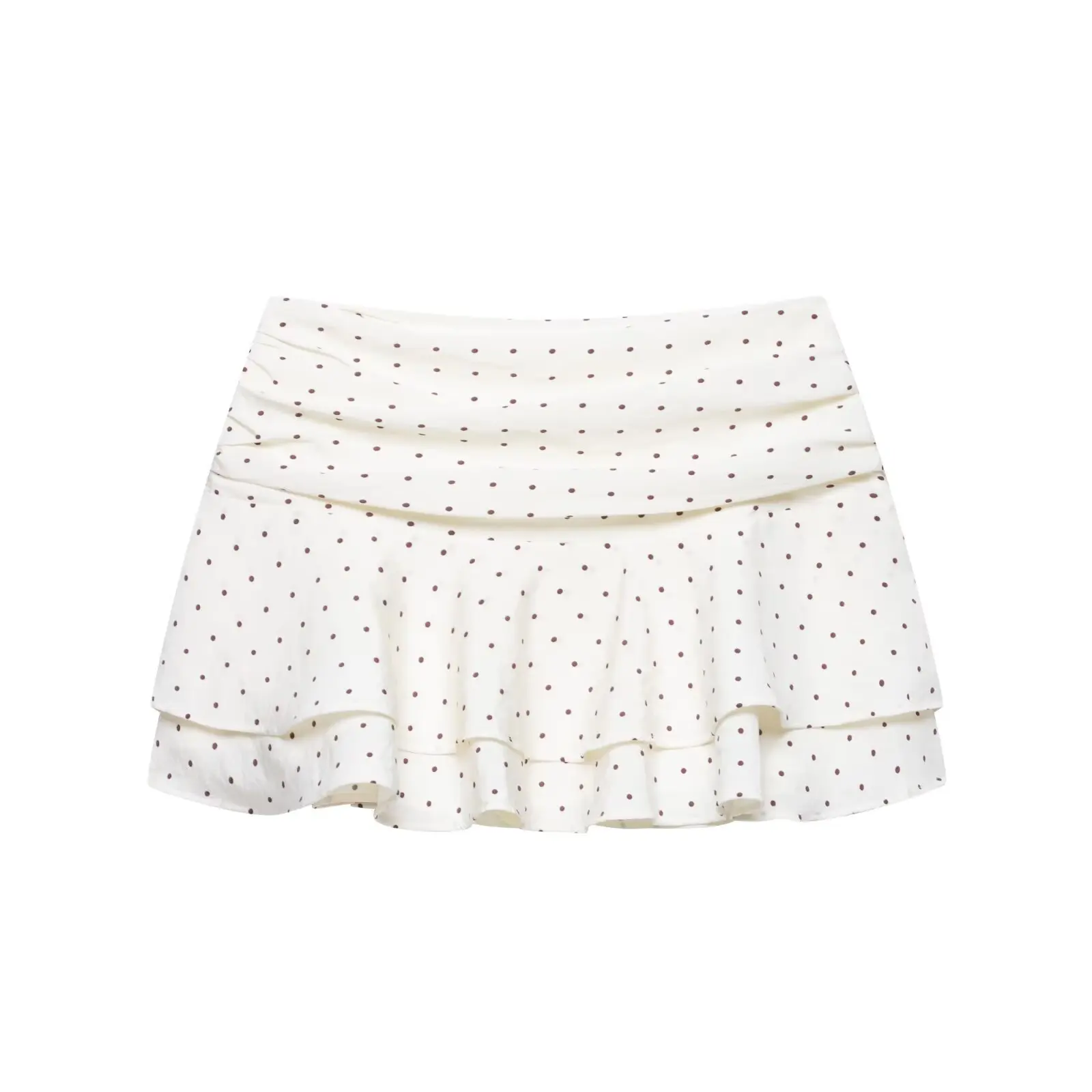 French Retro Polka Dot Print Ruffled Mini Skirt Women Summer Cute Ruched High Waist Tiered Short Skirts Chiffon Beach Bottoms