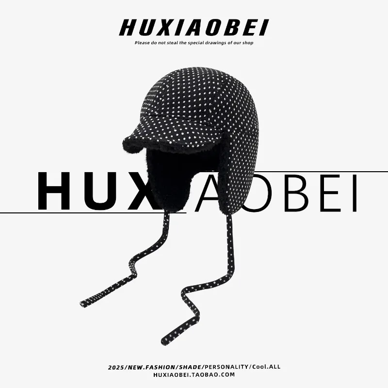 الكورية الأزياء البولكا نقطة الطباعة حزام سدادات حماية الأذن المرأة القبعات الشتاء السفر الدافئة تنوعا سميكة أفخم منفذها قبعة