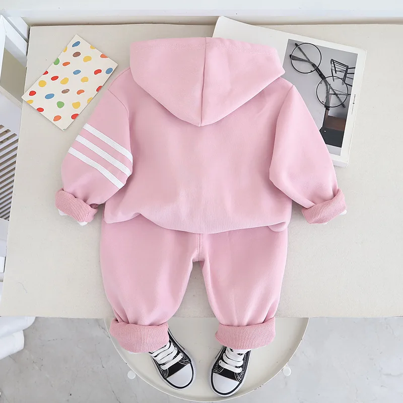 Spring Autumn Korean Toddler Girl 2PCS Clothes Set Cotton Long Sleeve Striped Hoodies Ealstic Waist Pant Suit Kids Girls Outfits