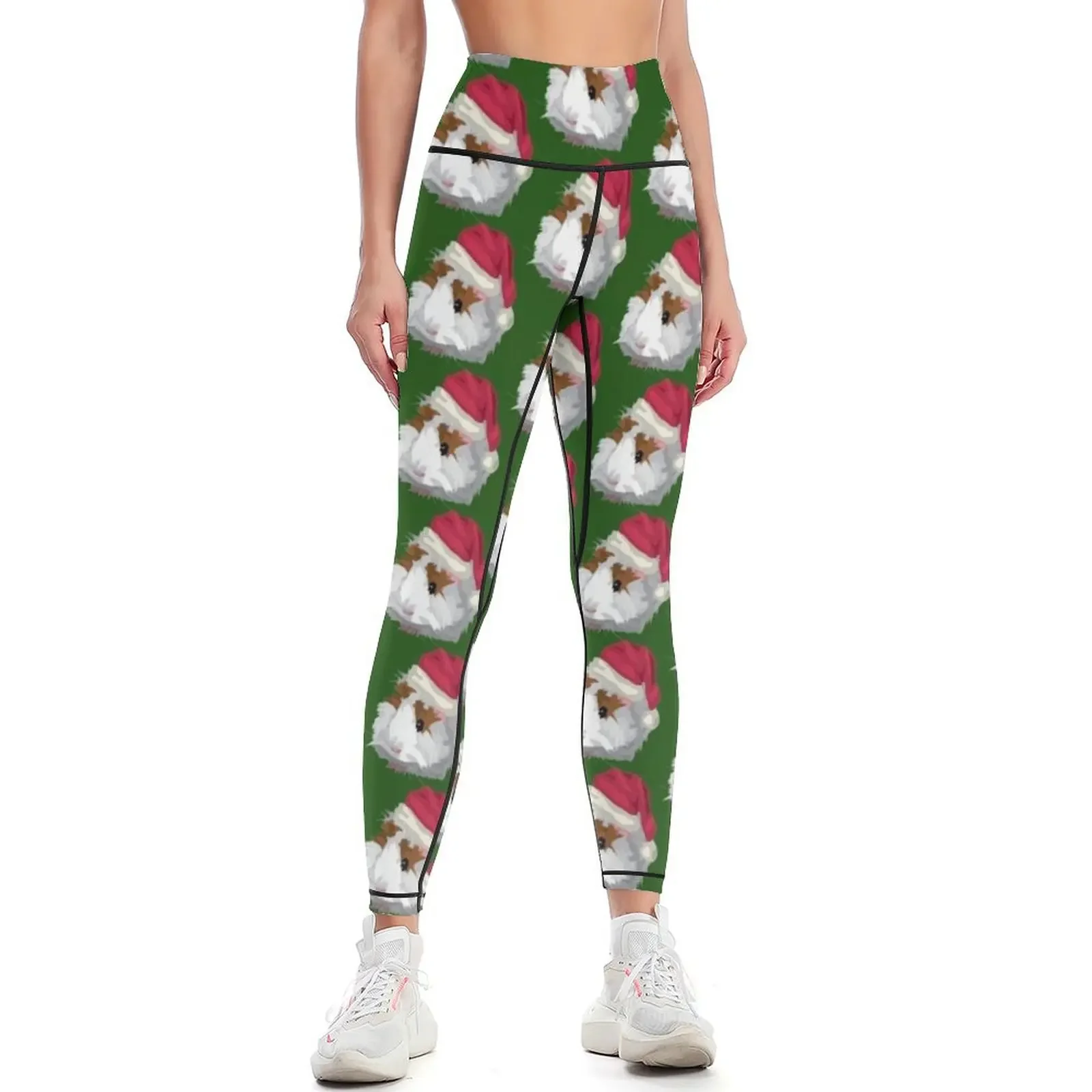 Guinea pig Christmas hat Leggings Tight fitting woman sports tennis for Sports female sports for Womens Leggings