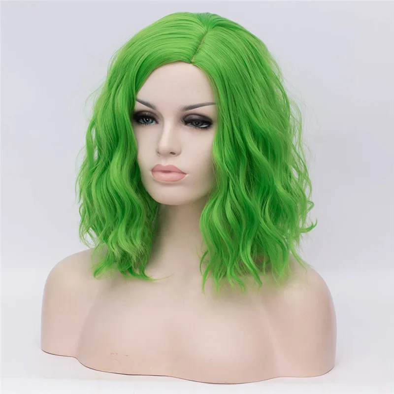 MSIWIGS donna parrucche verdi corti ricci resistenti al calore sintetici rosa blu rosso capelli per le donne bianche nere parrucche Cosplay Lolita