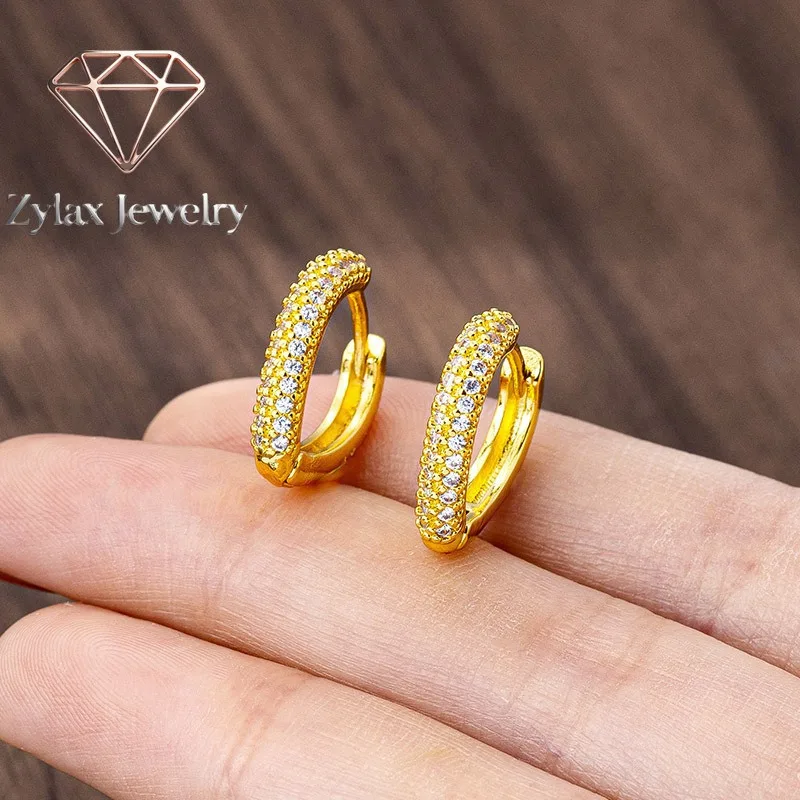 Zylax Jewelry Zircon-Inlaid Heart Hoop Earrings 24K Gold AU999 Women - Classic style, mellow 24K texture, reliable AU999, versat