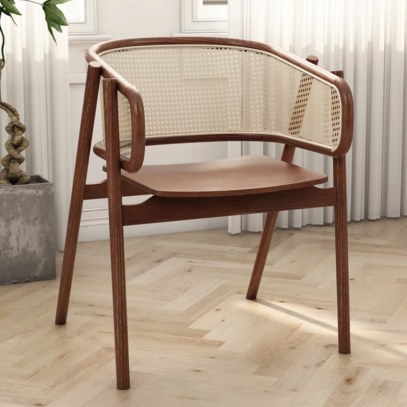 Nordic ins design dining chair home living room rattan woven solid wood backrest chair simple negotiation chair hotel inn