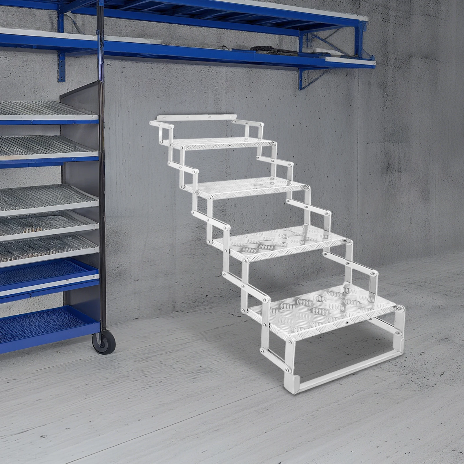 سلم 4 خطوات سلم قابل للطي، سلالم مقصية من سبائك الألومنيوم بعرض 17 بوصة، للمركبات الترفيهية، التخييم، العلية، المستودعات، تحميل 110 كجم #1