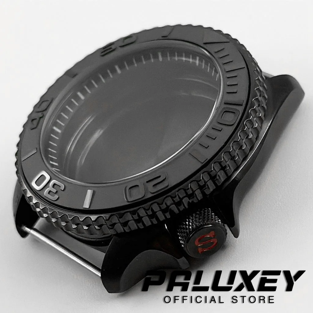 PVD Black 42MM SKX S Crown Case Black Ring Sloping Bezel Watch Case For NH34 NH35 NH36 NH38 Movement 007 Case 28.5mm Dial Mod