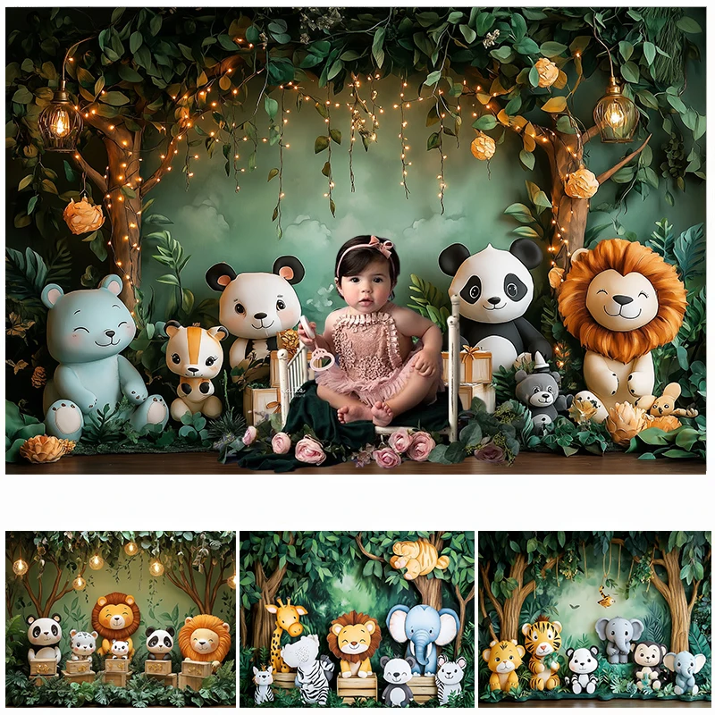 

LS Baby safari animal Backdrops Kids Child Photography Props Adult Children Birthday Cake Smash Photocall Jungle Backgrounds