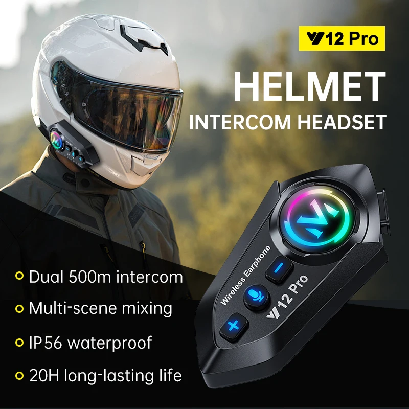Multi Scene Mixing Motorcycle Helmet Intercom For Universal Helmet RGB Big Knob All Weather Waterproof Tour Accessory