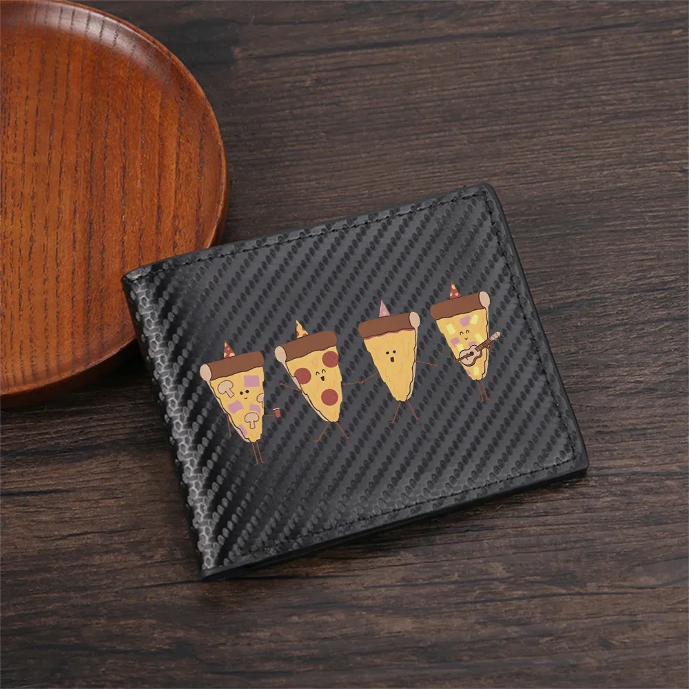 Pizza slices party hats happy friends Men's Wallets Simple Business Modern Stylish Printing Design Gifts For Father Boyfriend Ch
