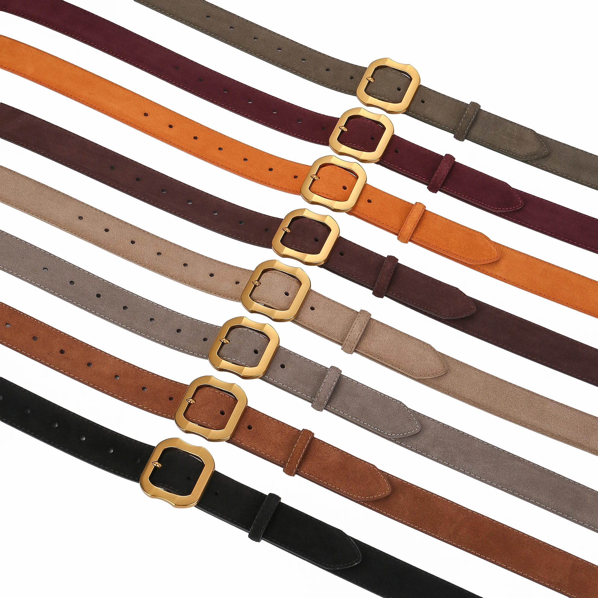 여성용 천연 가죽 벨트, 빈티지 스웨이드 캐주얼 벨트 금색 버클, 청바지 바지 드레스용 패션 액세서리