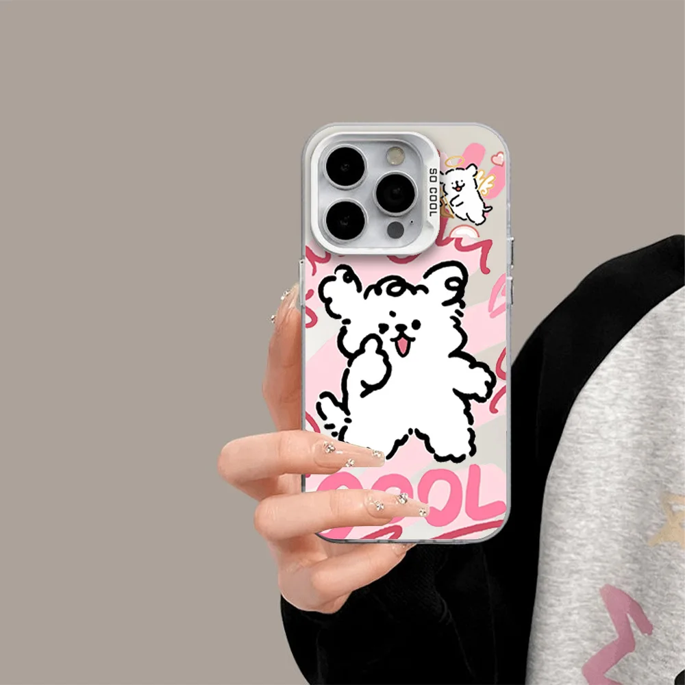 Fashion Line Puppy Small Fresh Cute Cartoon Sister Models Etui na telefon do iPhone 12 11 13 14 15 16 Max Pro Plus Laser Cover