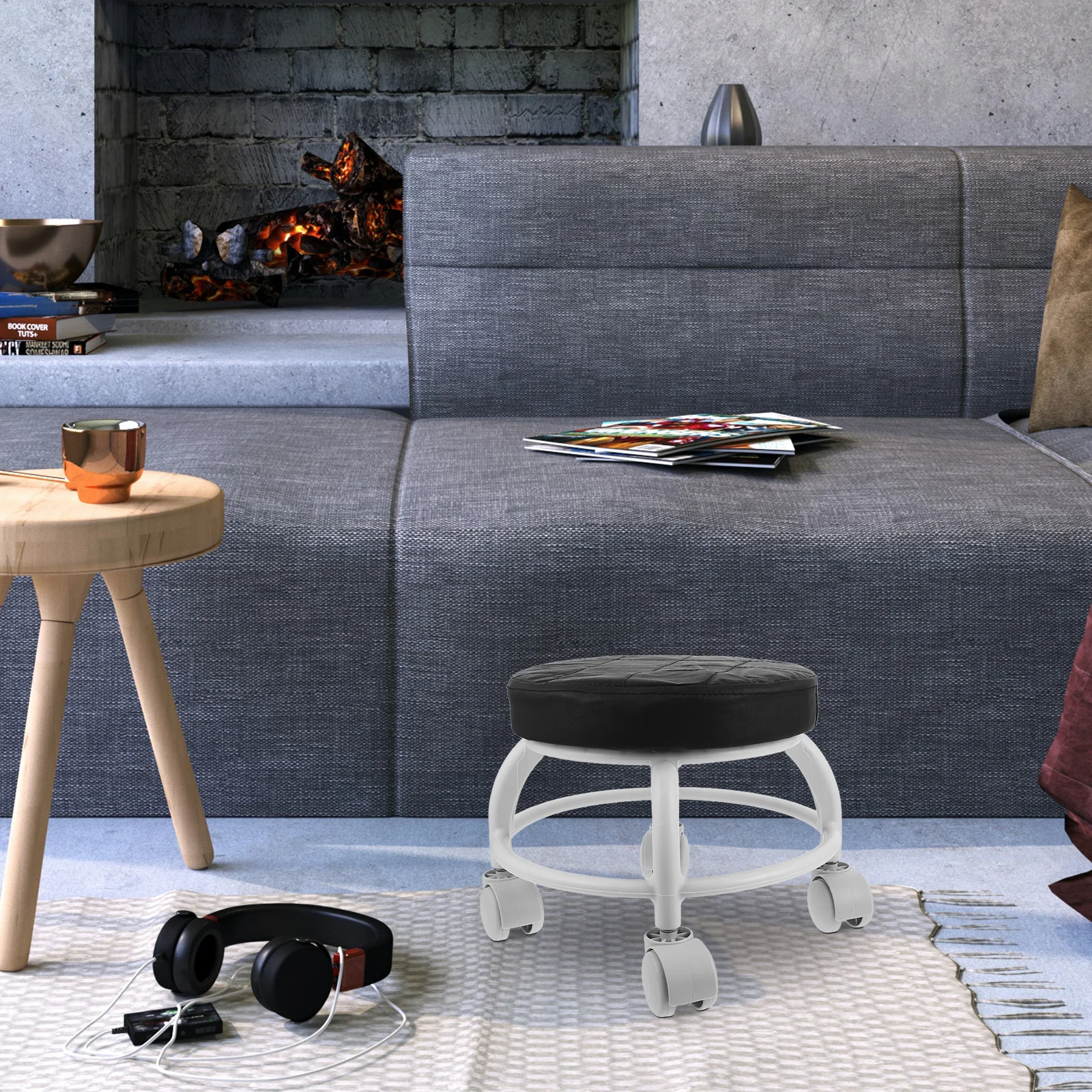 低転がりスツール ユニバーサルホイール PUシート 静音 移動式 ペディキュア サロン スパ 美容トリートメント 製図作業台 ヘビーデューティー