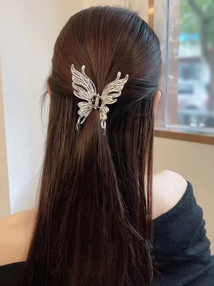 Spinka do włosów w kształcie motyla Jasny srebrny krzyż Geometryczna spinka do włosów Kwiat róży Pazur do włosów Kobieta Dziewczyny Stylizacja Barrette Nakrycie głowy — zdjęcie 2