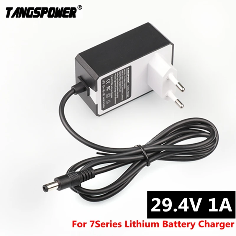 Output 29.4V 1A Lithium Battery Charger Input AC100-240V for 7Series Li-ion Battery Pack Portable Wall Charger DC 5.5mm*2.1mm