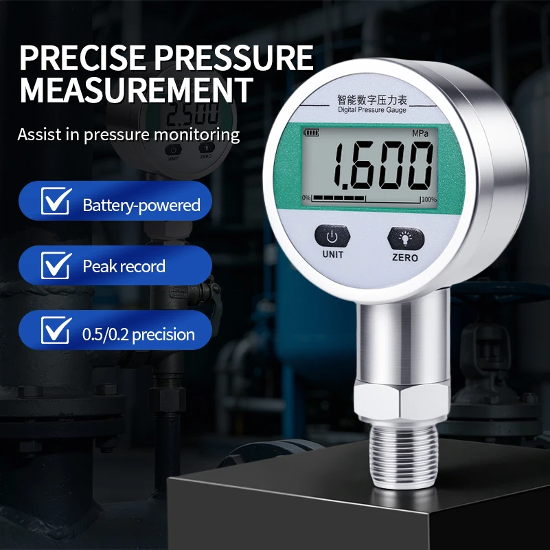 60mm Dial Size Stainless Steel Intelligent Digital Display Pressure Gauge High-precision Water Air Pressure Meter ManometER