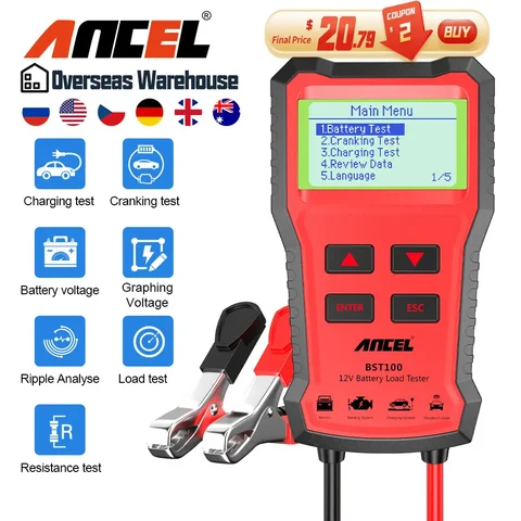 ANCEL BST100 Car Battery Tester 12V Battery Analyzer Cranking Charging Circuit Tester Battery Tester Auto Diagnostic Tools