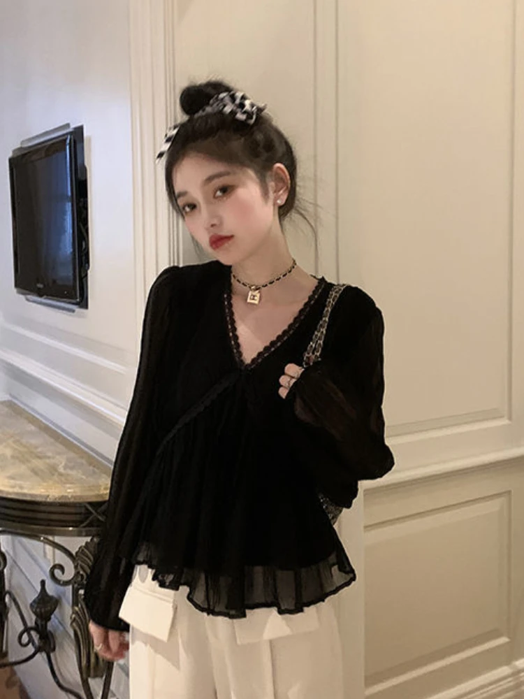 Blouses Women Loose Lace-up Basic Korean Style Fashion Ins Office Ladies Aesthetic Elegant Female Spring Blusas Tops Trendy Chic