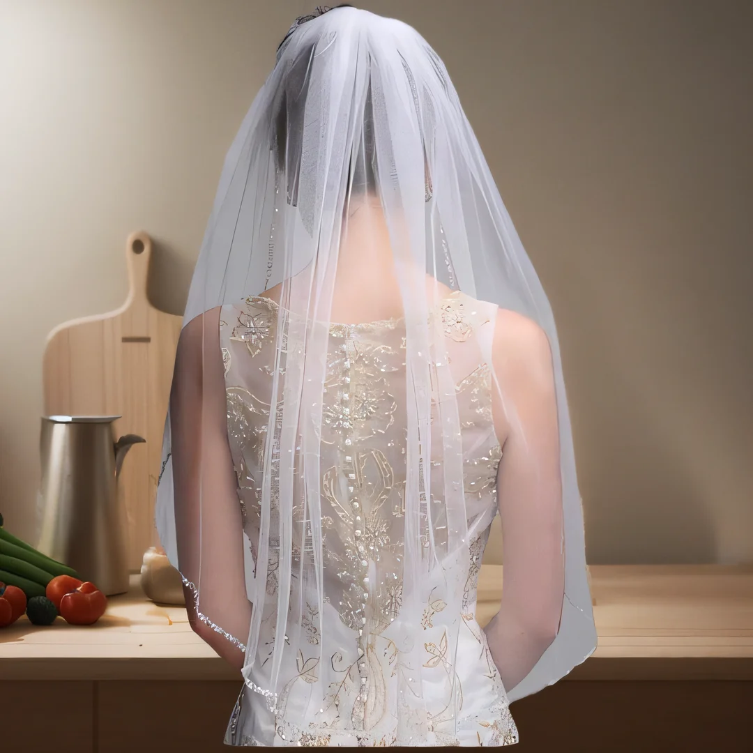 Bridal Wedding 1 Tier Veils + Comb Swiss Net Crystal Rhinestone Edge 2023