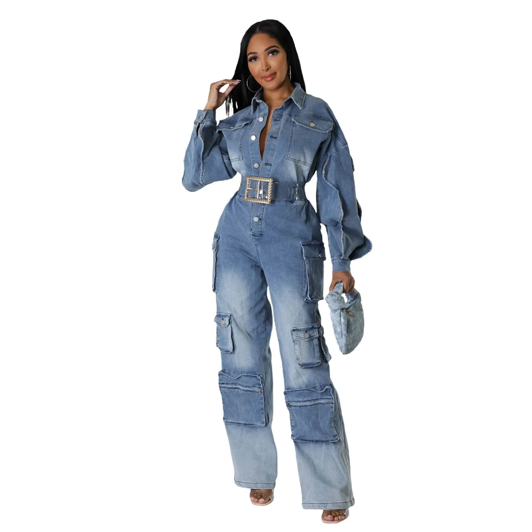 Mulheres angustiadas denim macacão manga longa botão acima macacões de carga 2025 primavera popular streetwear treino activewear outfits