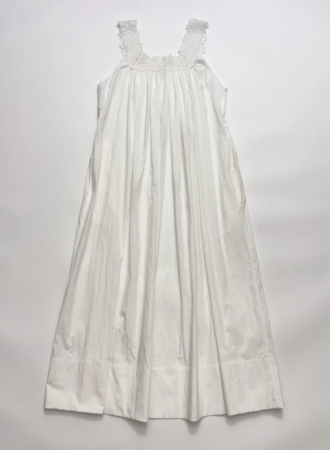 

2026 Women White Loose Midi Dress Lace Hook Flower Square Collar Sleevelss Solid Color Casual Female Cotton Blend Robe