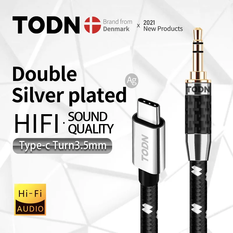 TODN type c to 3.5 jack aux audio usb c dac cable tipo c silver usb 32bits/384khz Suitable for car，phones, earphones, speaker