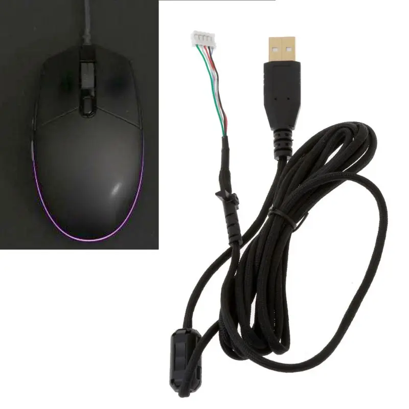 Nylon USB Mouse Cable Line Replacement Wire Black For G102 Mouse Lines Best Replacement