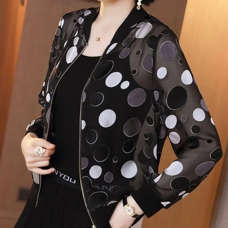 Summer Chiffon Print Jacket Women Long Sleeve Loose Bomber Lady Tops Female Breathable s Clothes X180