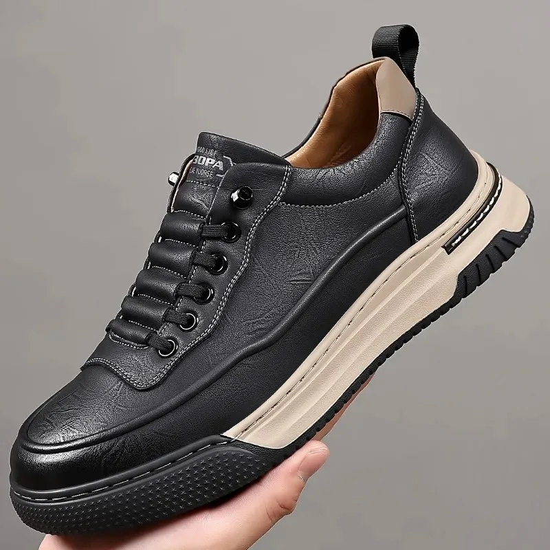 Zapatos informales de cuero para Hombre, Zapatillas de deporte de calidad para Hombre, zapatos de plataforma antideslizantes para exteriores, zapatos de cuero informales de negocios, Zapatillas para Hombre