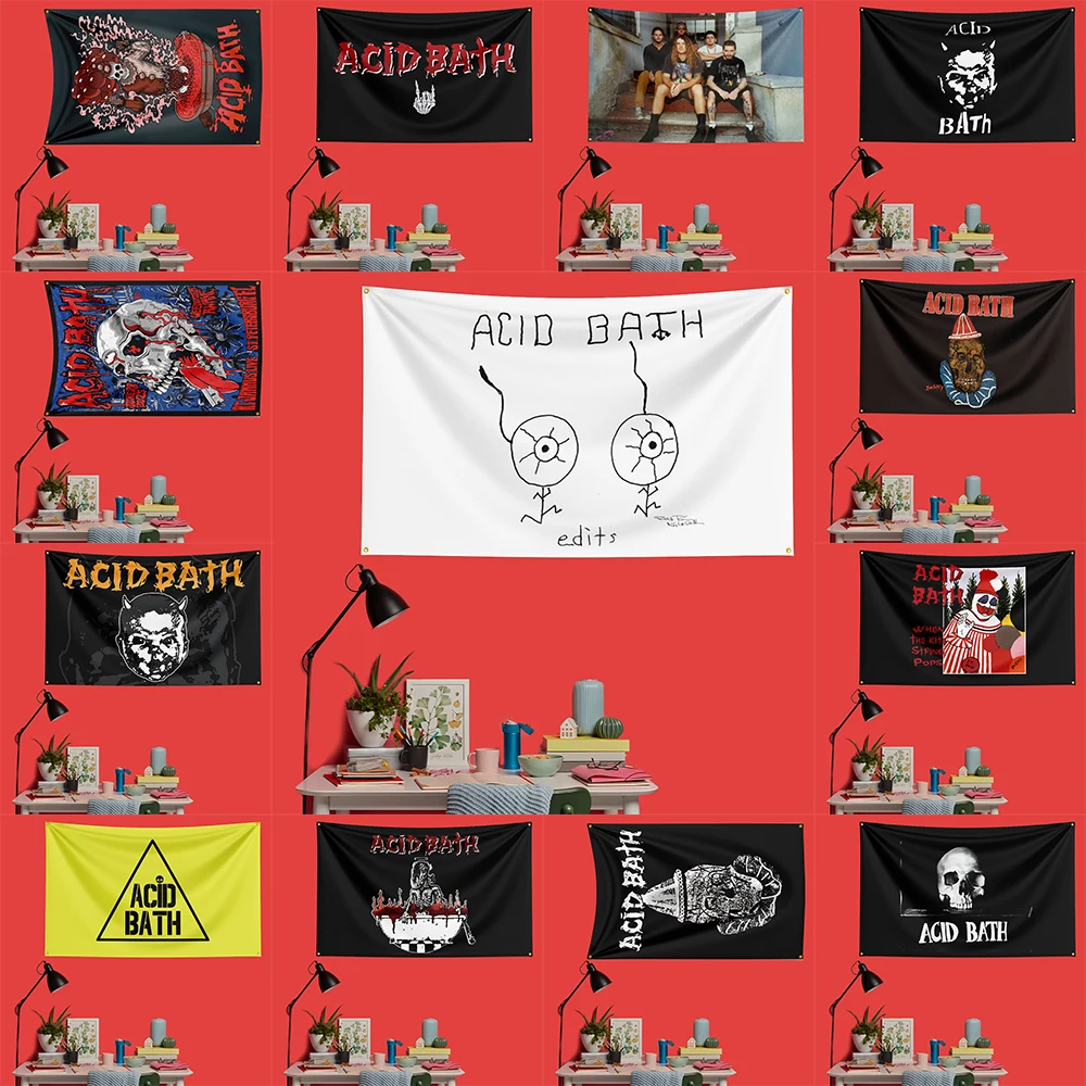 Acid Bath Death Metal Flag 3x5 FT 90x150cm Polyester Decorative Banner Tapestry For Music Fans Bedroom Wall Decoration