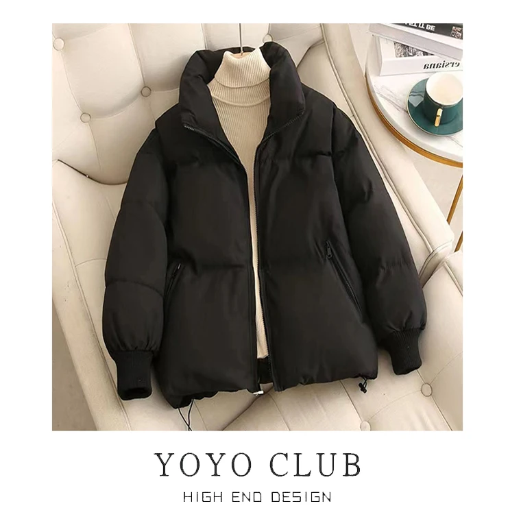 

Loose Women's ort down Cotton Jaet Thiened Winter Coat Bread Sle Small Size Outerwear Trendy Commute Sle Zipper Sve