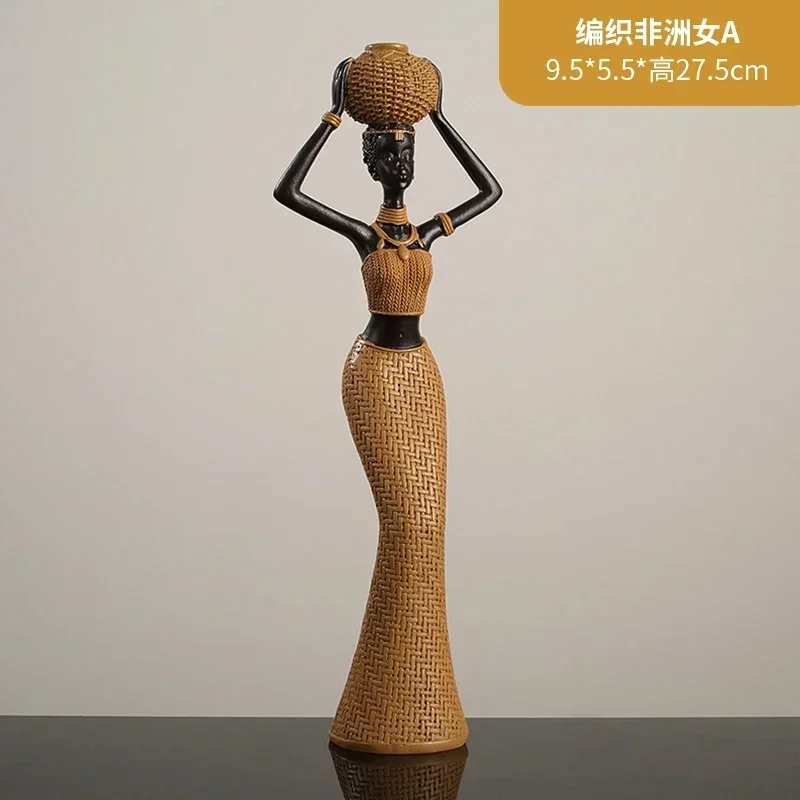 

A13 Creative retro weaving pattern African art lady decorative porch wine cabinet ornament resin handicraft