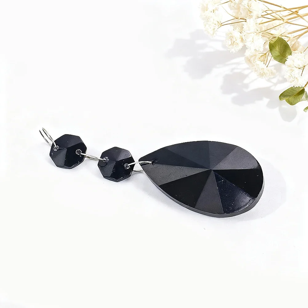 Black Crystal Teardrop Pendant Prism Beads 9.2cm Hanging Faceted Glass Drop Charm for Chandelier Curtain Window Car Decoration