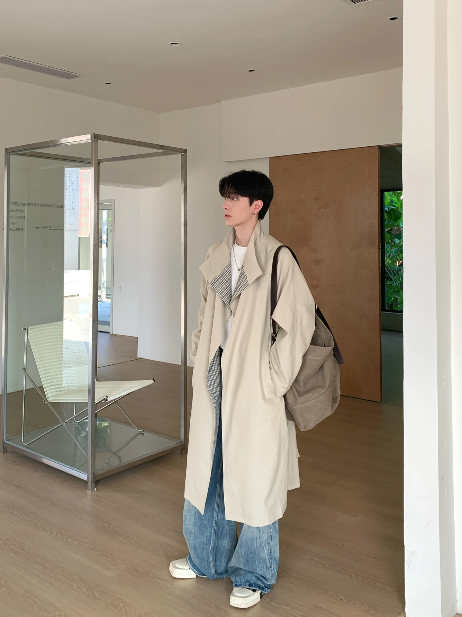 

Мужское длинное пальто в стиле ретро с воротником-стойкой, длиной ниже колена, для весны и осени, высококачественное, универсальное, свободного кроя, модное