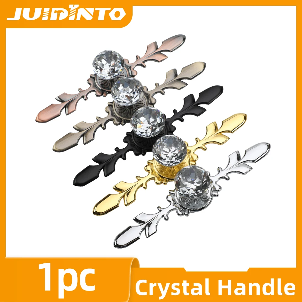 JUIDINTO Vintage Cabinet Knob Pull Drawer Handles Kitchen Wardrobe Cupboard Pull Handle Crystal Furniture Hardware