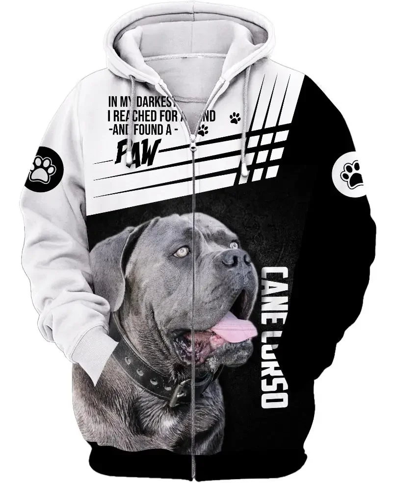 Nueva caña Corso perro estampado 3D cremallera sudaderas con capucha ropa de calle hombres mujeres Casual sudaderas con capucha chándal de gran tamaño abrigo ropa de hombre