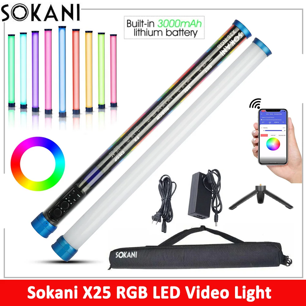 

Sokani X25 RGB BiColor LED Video Light Wand Stick Tube Light for Video Photography Rechargeable Battery OLED Display for YouTube