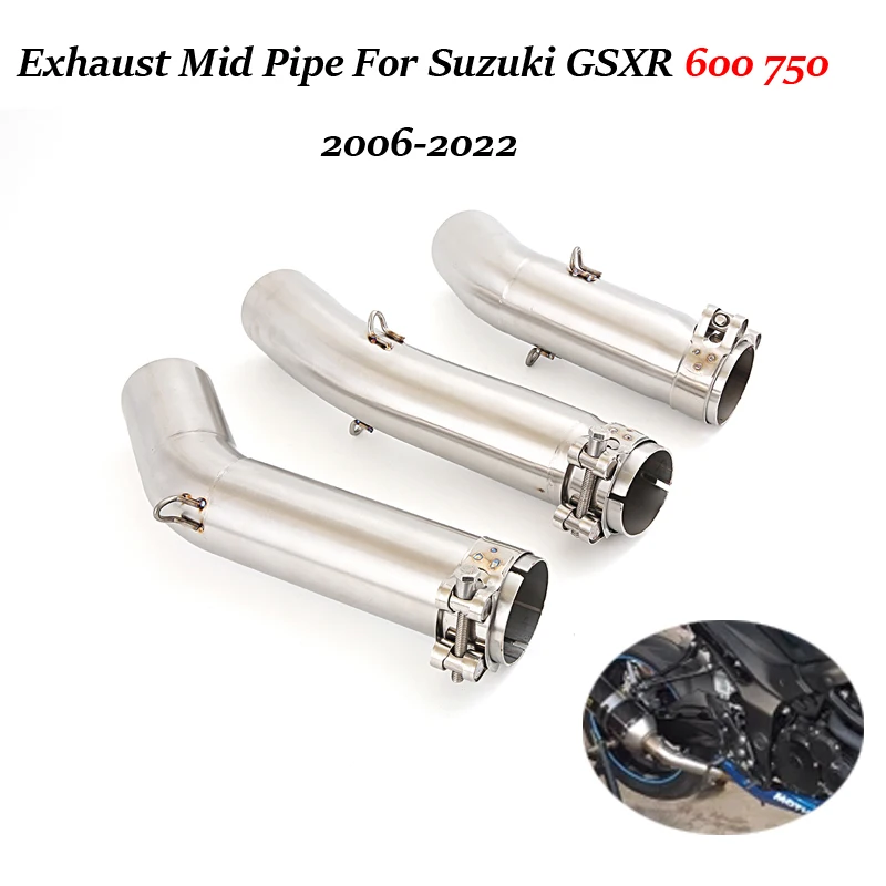 

For Suzuki GSXR 600 750 2006-2022 Motorcycle Exhaust Mid Middle Connect Link Pipe Stainless Steel Tube Slip On 51mm Muffler Tips