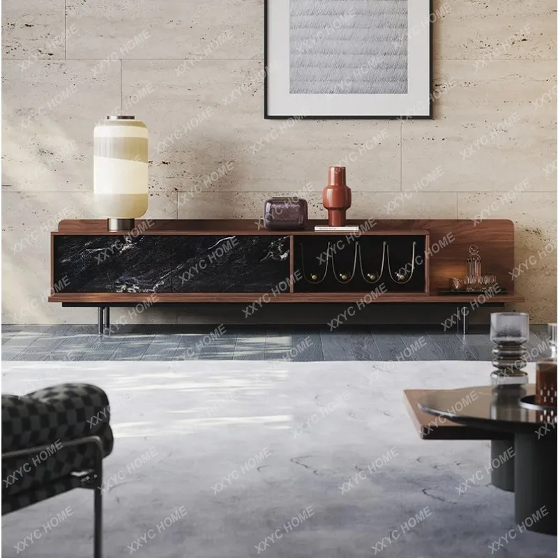 X TV cabinet  vintage walnut color living room film and television multi-functional storage floor-to-ceiling cabinet