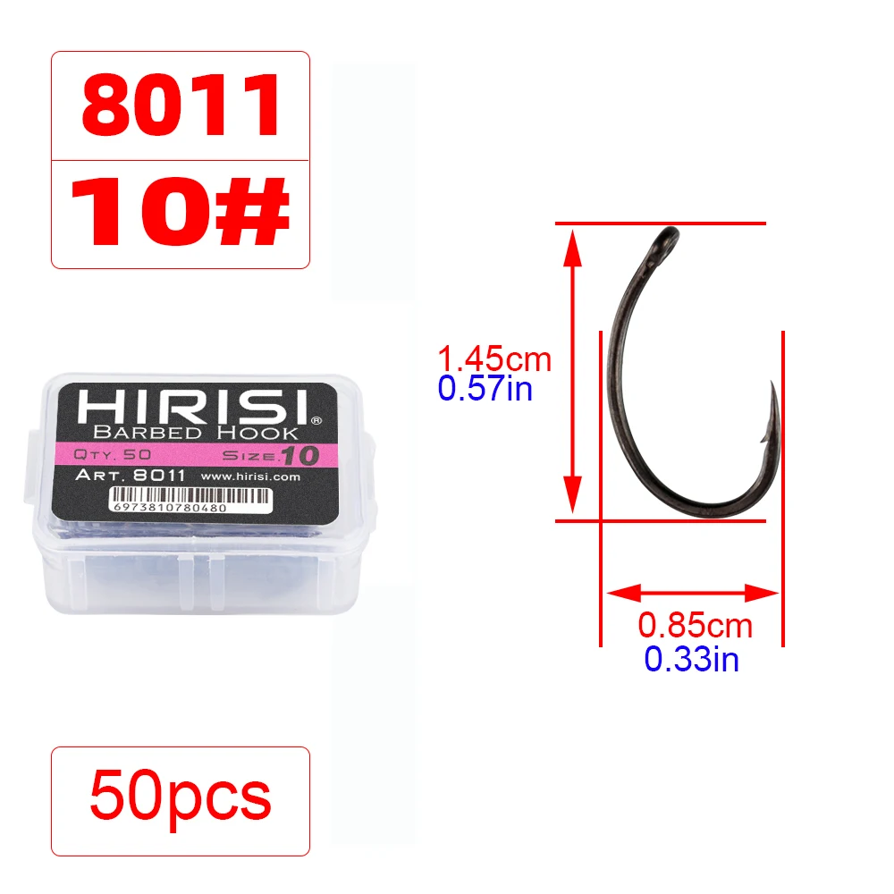 Hirisi 50/100 Stück PTFE-beschichtete Karpfenangelhaken aus Stahl mit Widerhaken in Box 8011 Angelzubehör